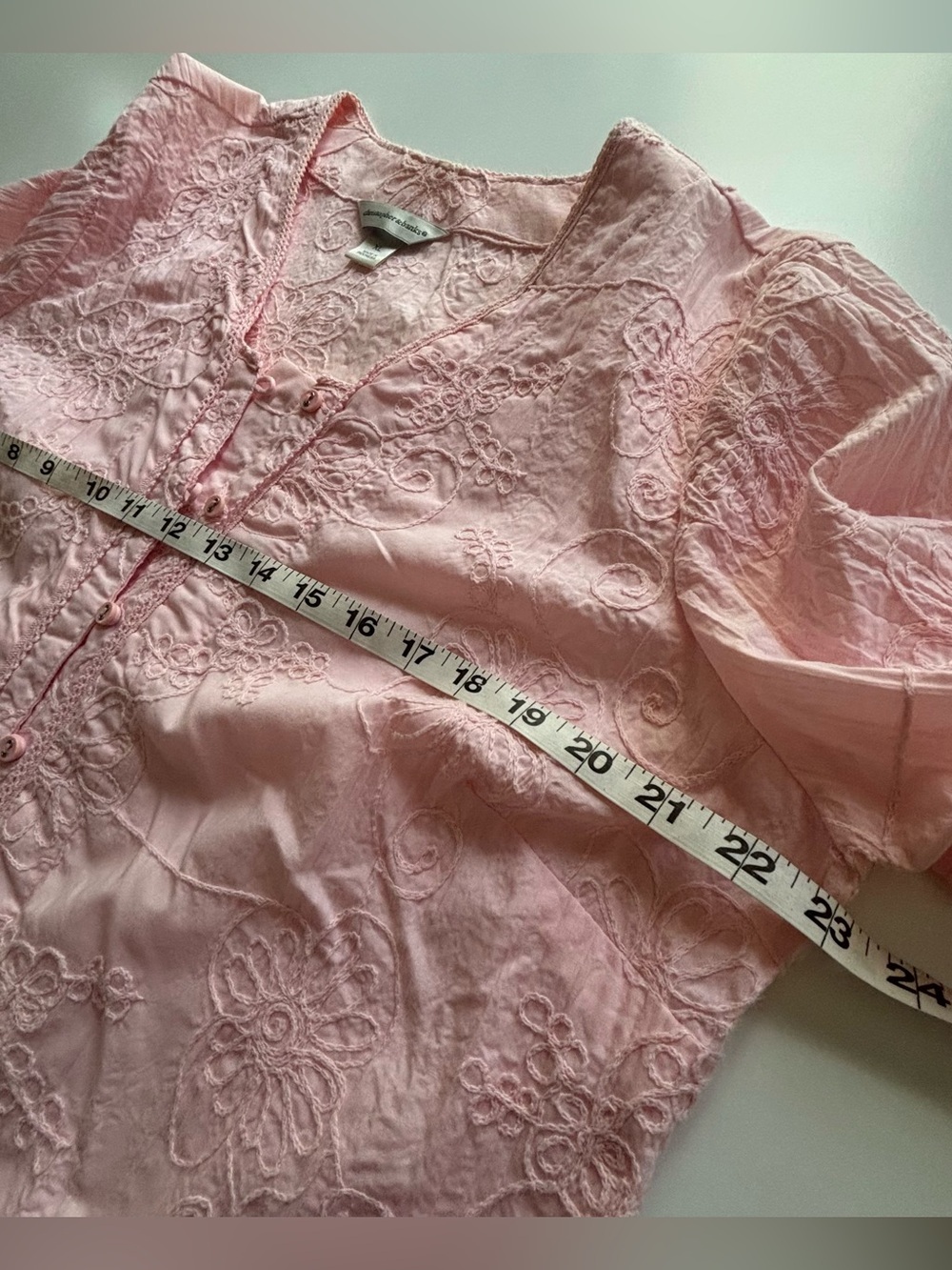 Christopher & Banks button front top  intricate floral embroidery XL pink - Picture 11 of 14